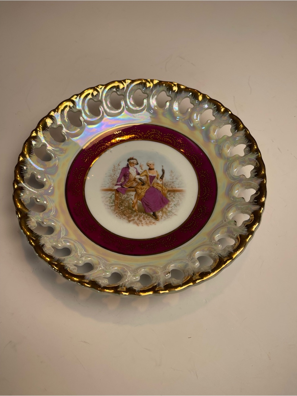 Vintage Royal Japan porcelain saucer small decorative plate Colonial Couple